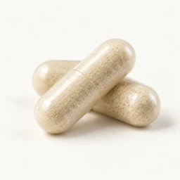 Photo-style visual of cream-coloured capsules